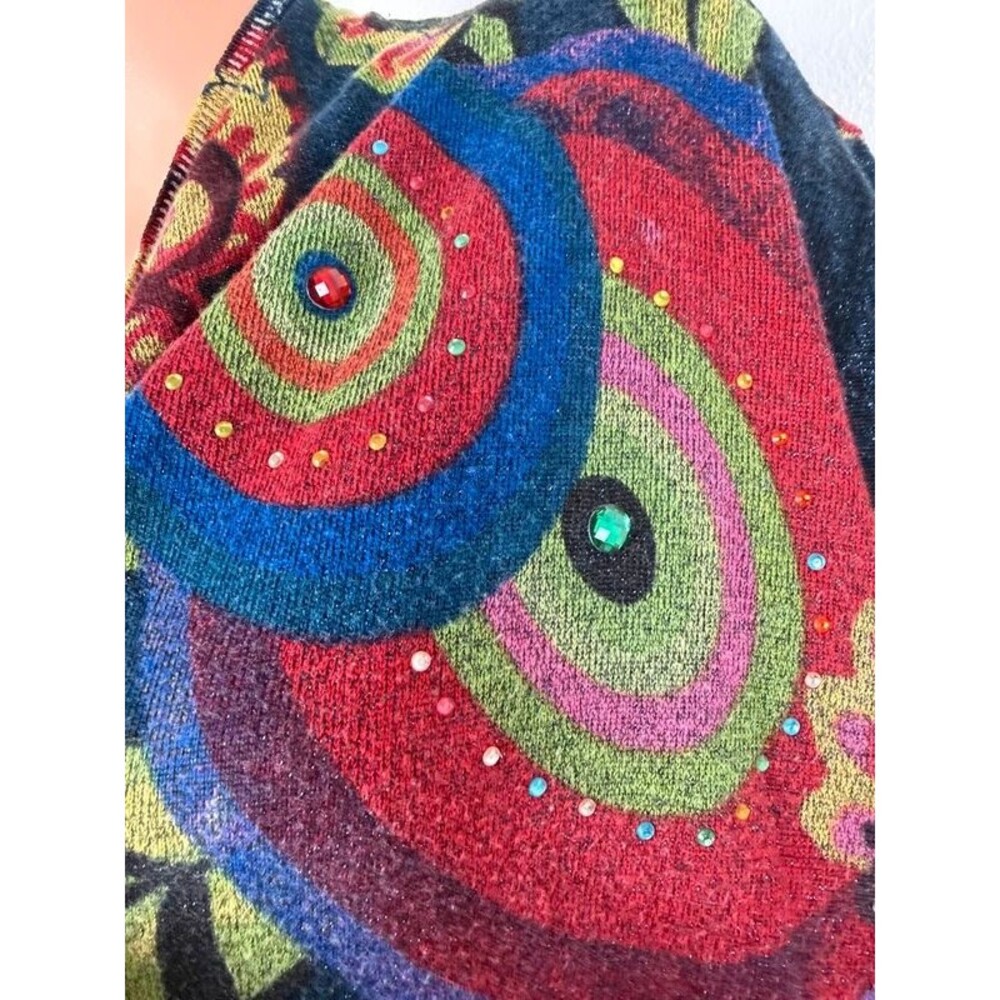 Desigual Rhinestone-Embellished Art Print Wrap Cardigan Sweater Metallic - Picture 6 of 12